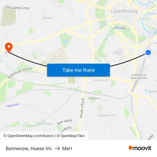 Bonnevoie, Huese Vic to Merl map