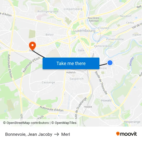 Bonnevoie, Jean Jacoby to Merl map