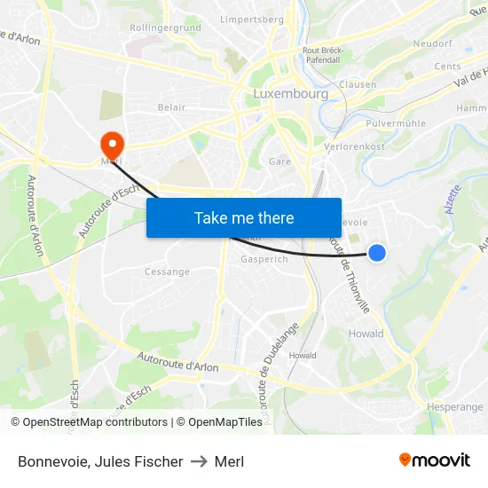 Bonnevoie, Jules Fischer to Merl map