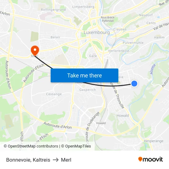 Bonnevoie, Kaltreis to Merl map