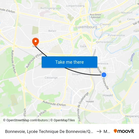Bonnevoie, Lycée Technique De Bonnevoie/Quais to Merl map