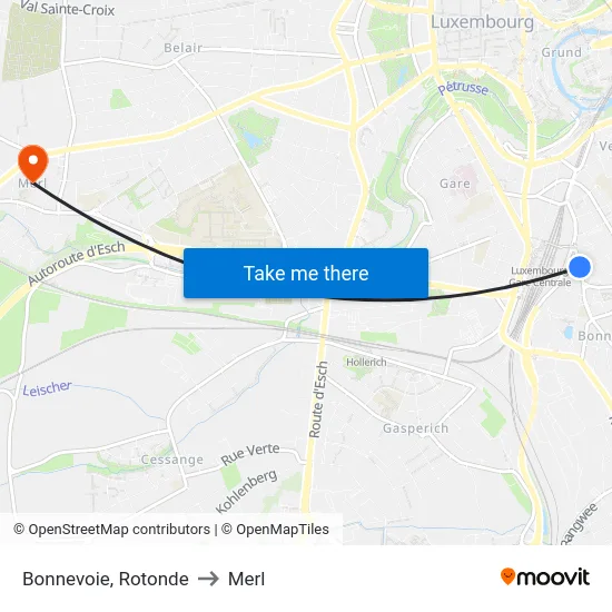Bonnevoie, Rotonde to Merl map