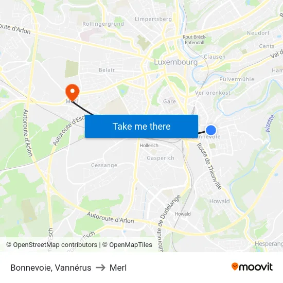 Bonnevoie, Vannérus to Merl map