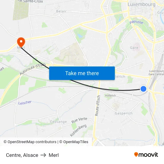 Centre, Alsace to Merl map