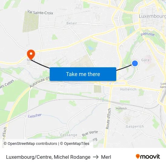Luxembourg/Centre, Michel Rodange to Merl map