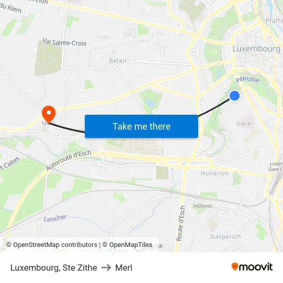 Luxembourg, Ste Zithe to Merl map