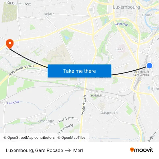 Luxembourg, Gare Rocade to Merl map