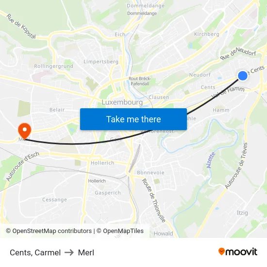 Cents, Carmel to Merl map