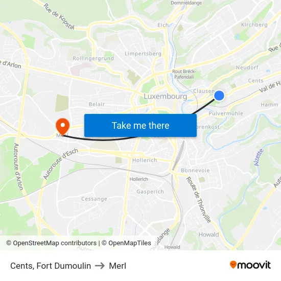 Cents, Fort Dumoulin to Merl map