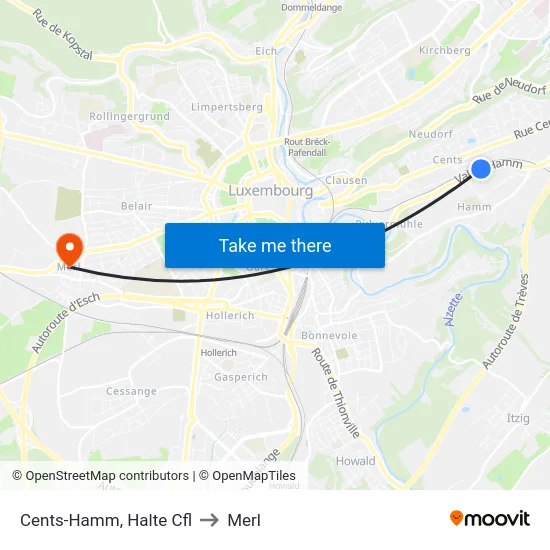 Cents-Hamm, Halte Cfl to Merl map