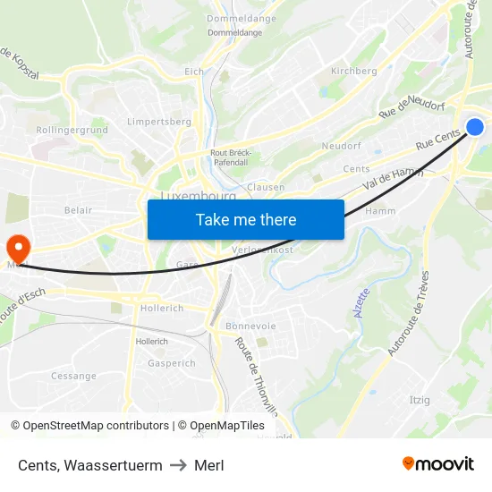 Cents, Waassertuerm to Merl map