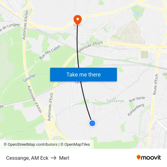 Cessange, AM Eck to Merl map