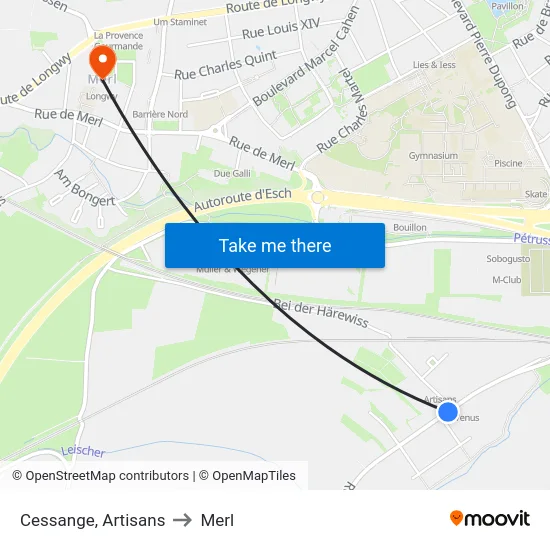 Cessange, Artisans to Merl map