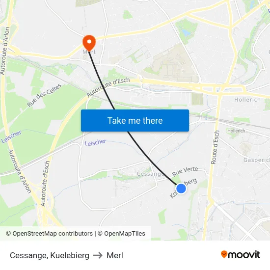 Cessange, Kuelebierg to Merl map