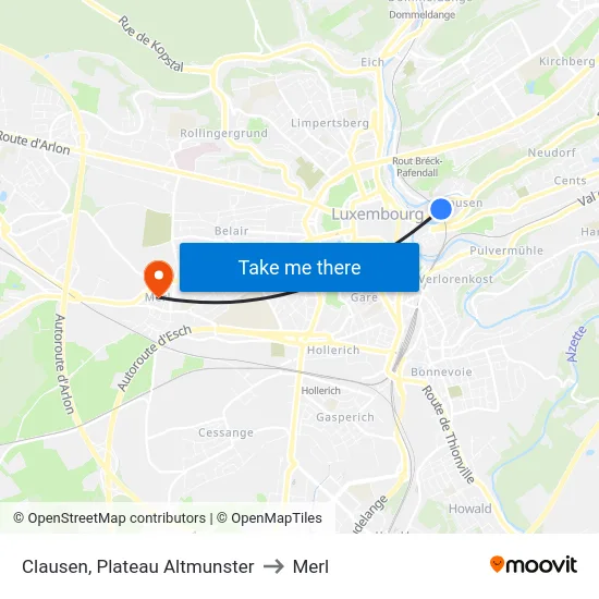 Clausen, Plateau Altmunster to Merl map