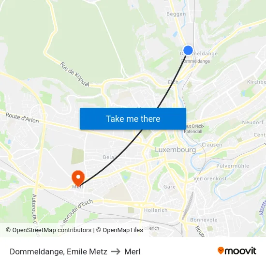 Dommeldange, Emile Metz to Merl map