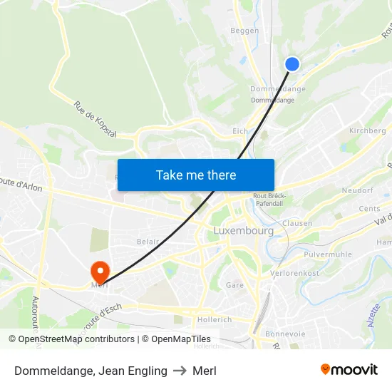 Dommeldange, Jean Engling to Merl map