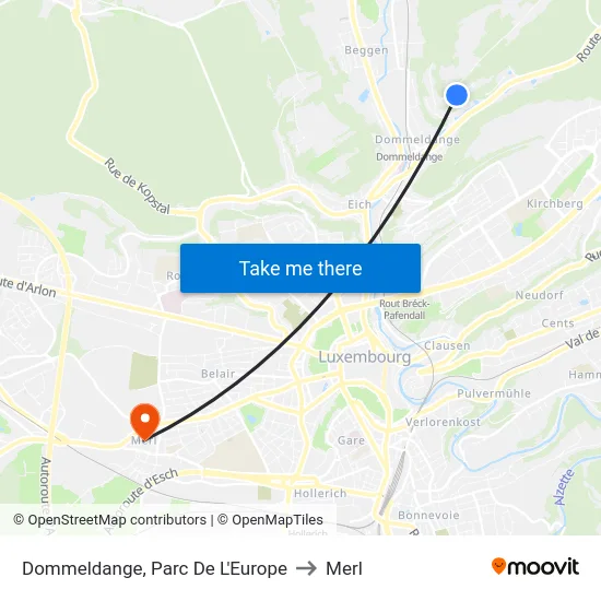 Dommeldange, Parc De L'Europe to Merl map