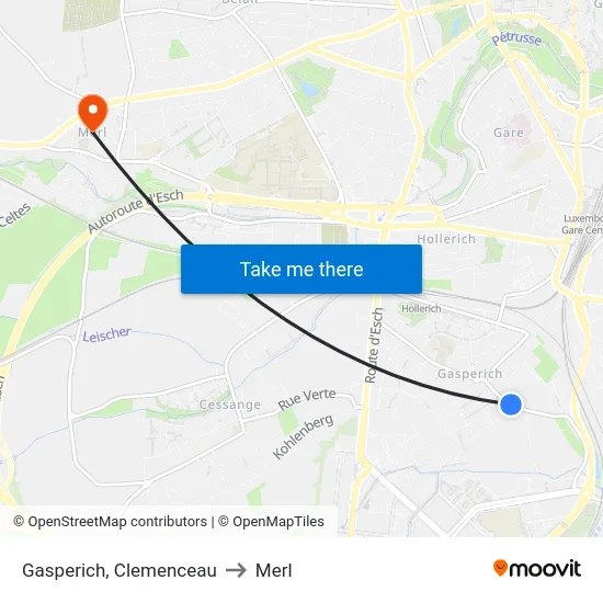 Gasperich, Clemenceau to Merl map