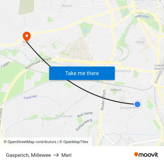Gasperich, Millewee to Merl map