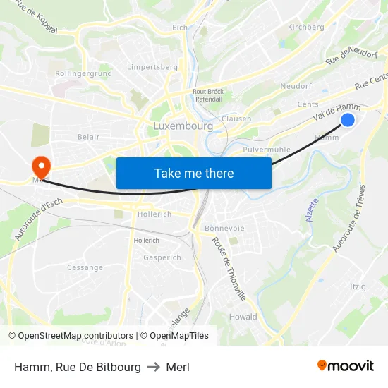 Hamm, Rue De Bitbourg to Merl map