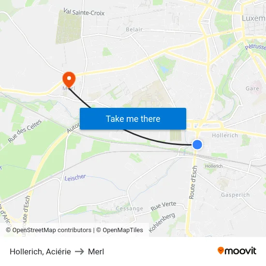 Hollerich, Aciérie to Merl map