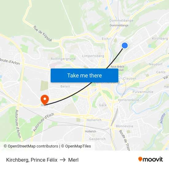 Kirchberg, Prince Félix to Merl map