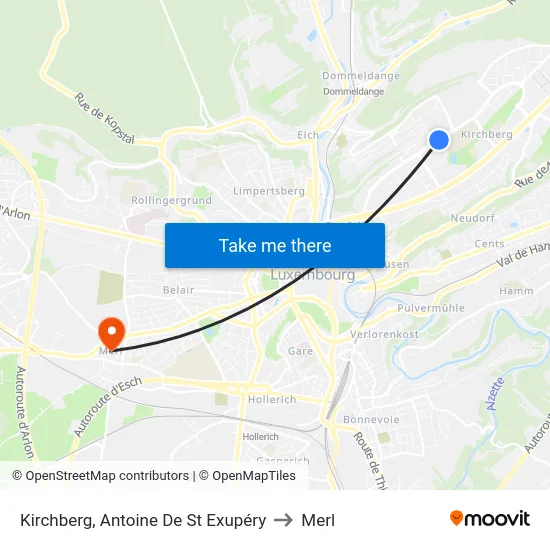Kirchberg, Antoine De St Exupéry to Merl map