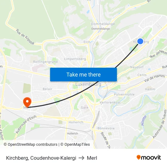 Kirchberg, Coudenhove-Kalergi to Merl map