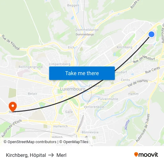 Kirchberg, Hôpital to Merl map