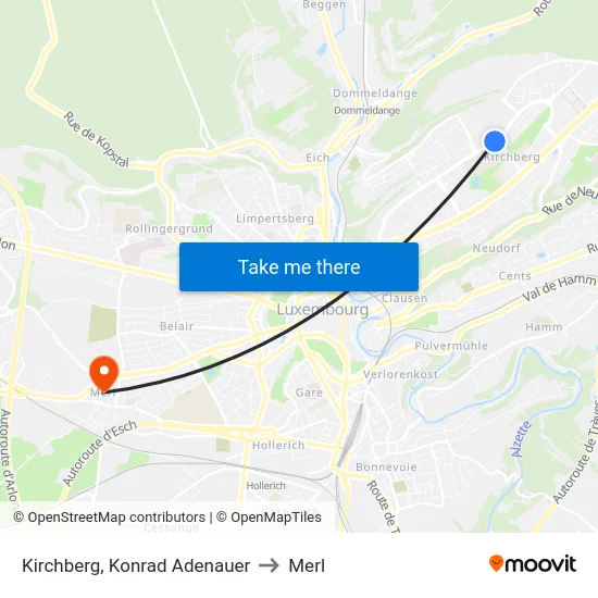 Kirchberg, Konrad Adenauer to Merl map