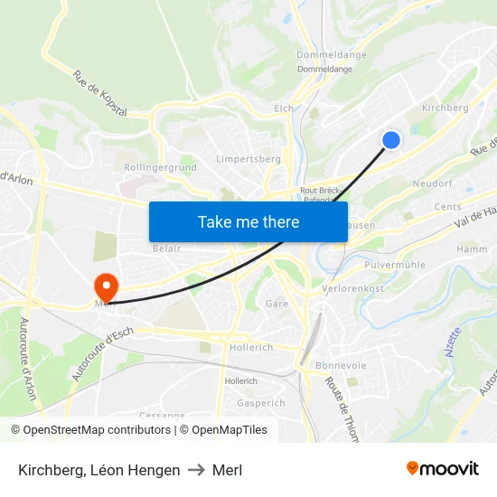 Kirchberg, Léon Hengen to Merl map