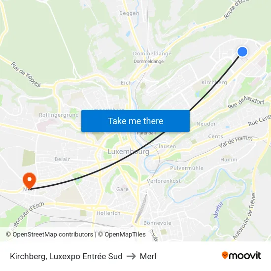 Kirchberg, Luxexpo Entrée Sud to Merl map