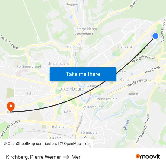 Kirchberg, Pierre Werner to Merl map