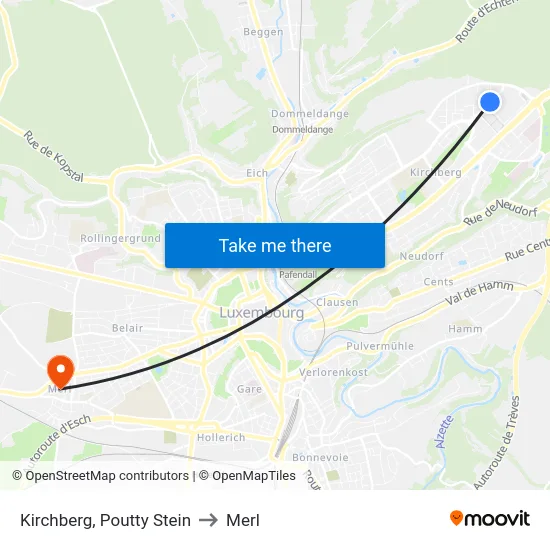 Kirchberg, Poutty Stein to Merl map