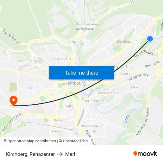 Kirchberg, Rehazenter to Merl map