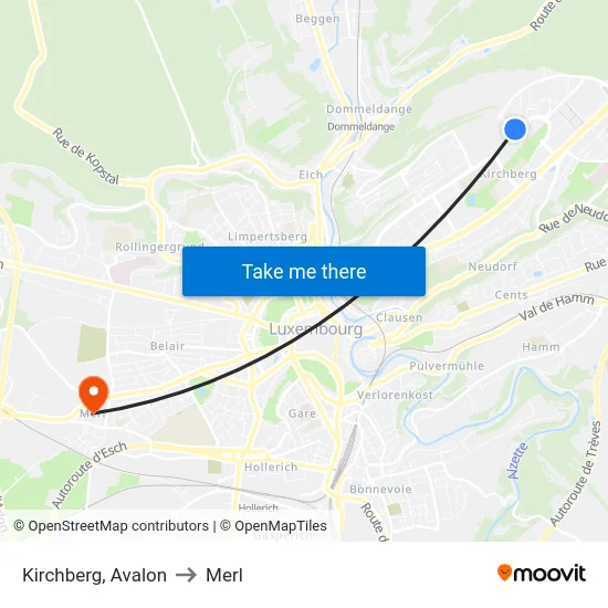 Kirchberg, Avalon to Merl map