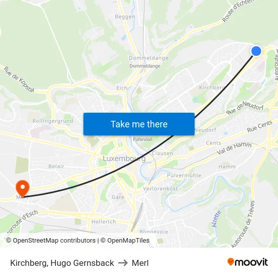 Kirchberg, Hugo Gernsback to Merl map