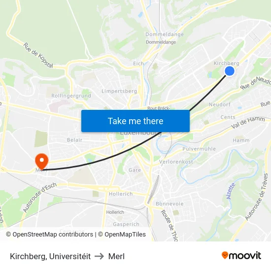 Kirchberg, Universitéit to Merl map