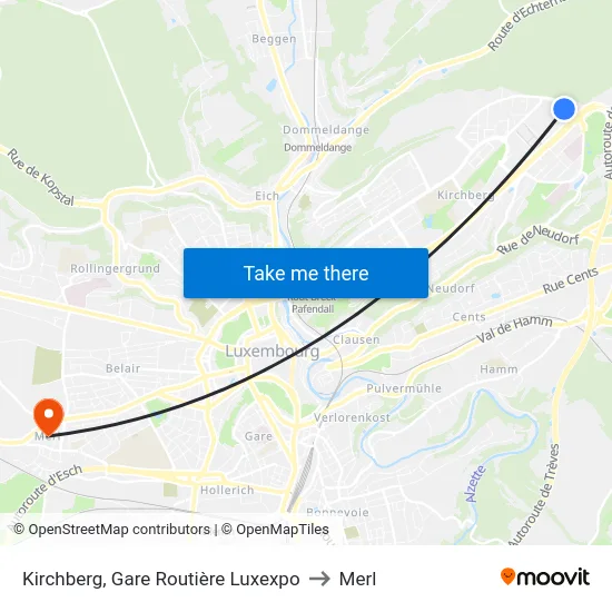 Kirchberg, Gare Routière Luxexpo to Merl map