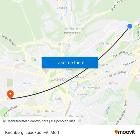 Kirchberg, Luxexpo to Merl map