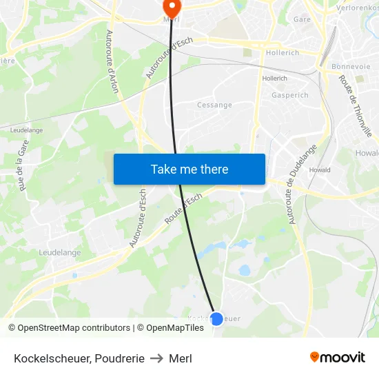 Kockelscheuer, Poudrerie to Merl map