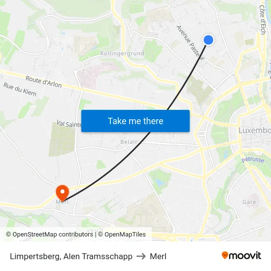 Limpertsberg, Alen Tramsschapp to Merl map