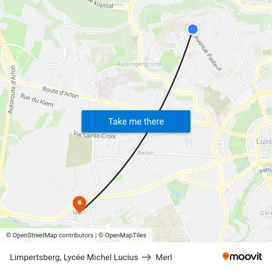 Limpertsberg, Lycée Michel Lucius to Merl map