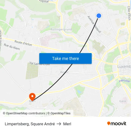 Limpertsberg, Square André to Merl map