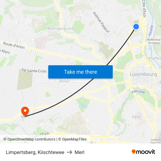 Limpertsberg, Kiischtewee to Merl map
