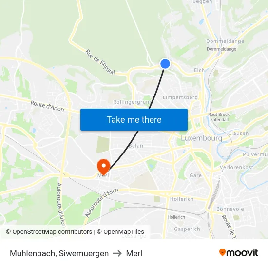 Muhlenbach, Siwemuergen to Merl map