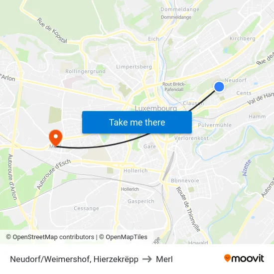 Neudorf/Weimershof, Hierzekrëpp to Merl map