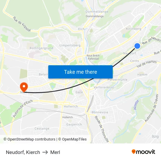 Neudorf, Kierch to Merl map