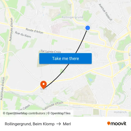 Rollingergrund, Beim Klomp to Merl map